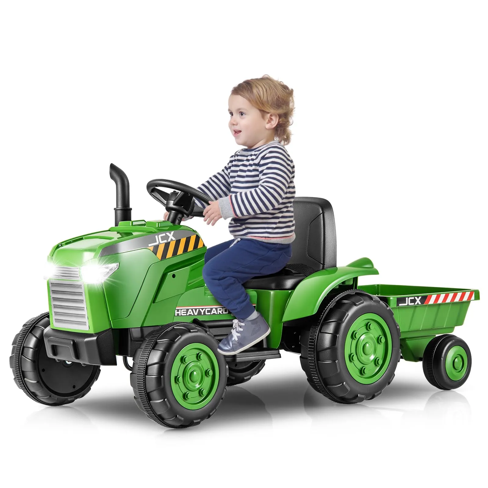 INFANS 12V Kids Ride on Tractor, Battery Powered Motorized Electric Car with Trailer, Dual Motors, Toddler Vehicle Toys