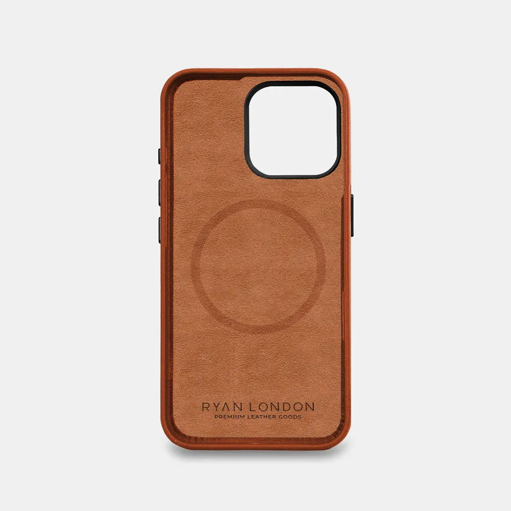 iPhone 16 Pro Leather Shell Case Metal, MagSafe - Saddle Brown