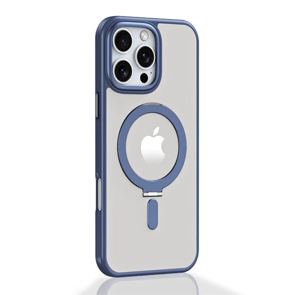 iPhone 16 Pro MagSafe Hybrid Hardcase case with acrylic back and TPU bumper   kickstand stand - Blue / Transparent