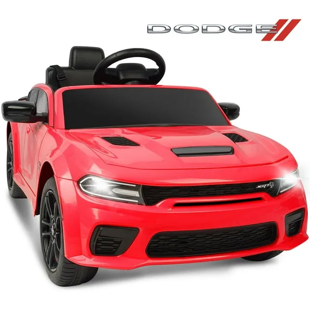 iRerts Dodge Challenger 12 V Battery Powered Ride on Police Cars with Remote Control, Red - LED Headlight