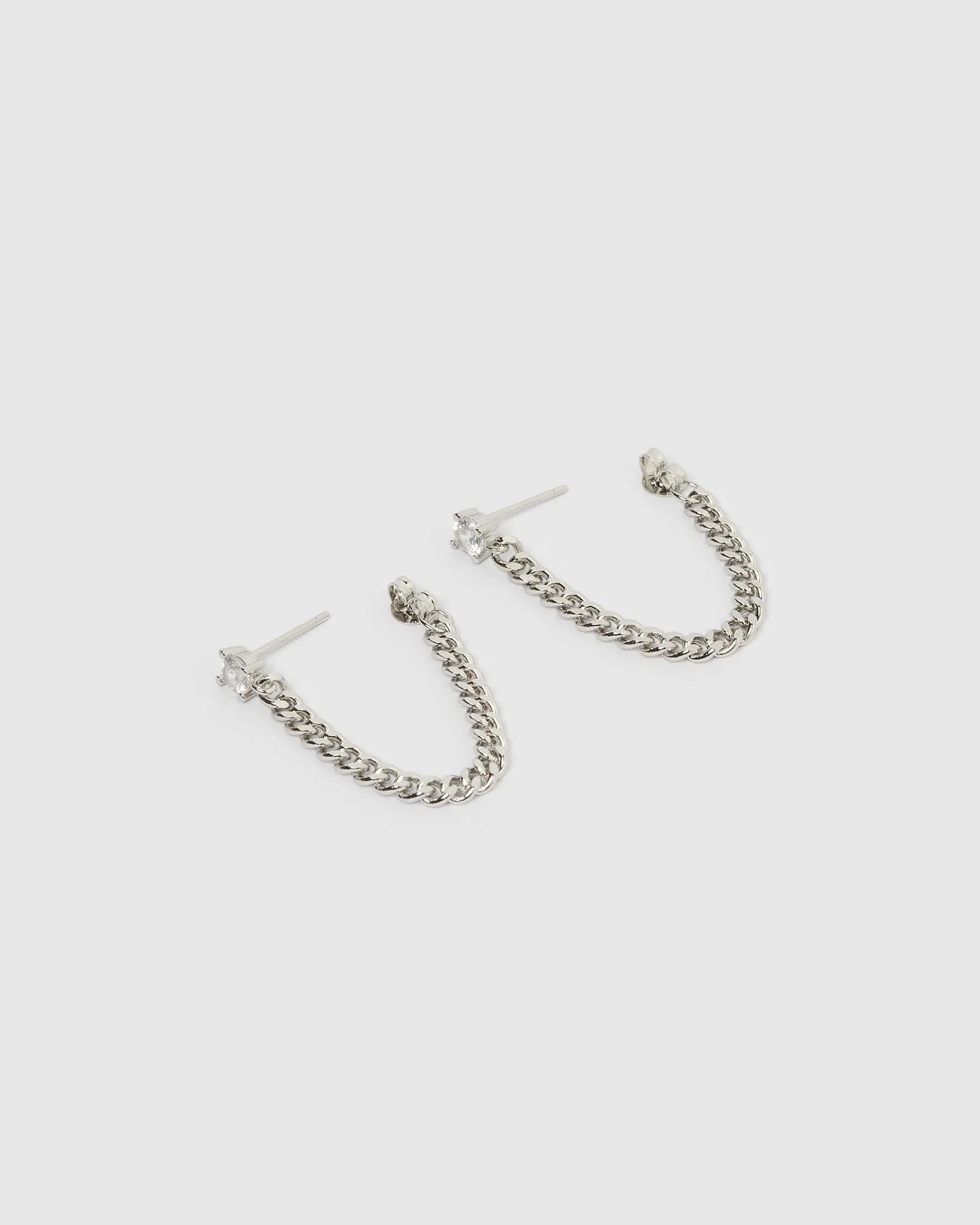 Izoa Annie Drop Stud Earrings Silver