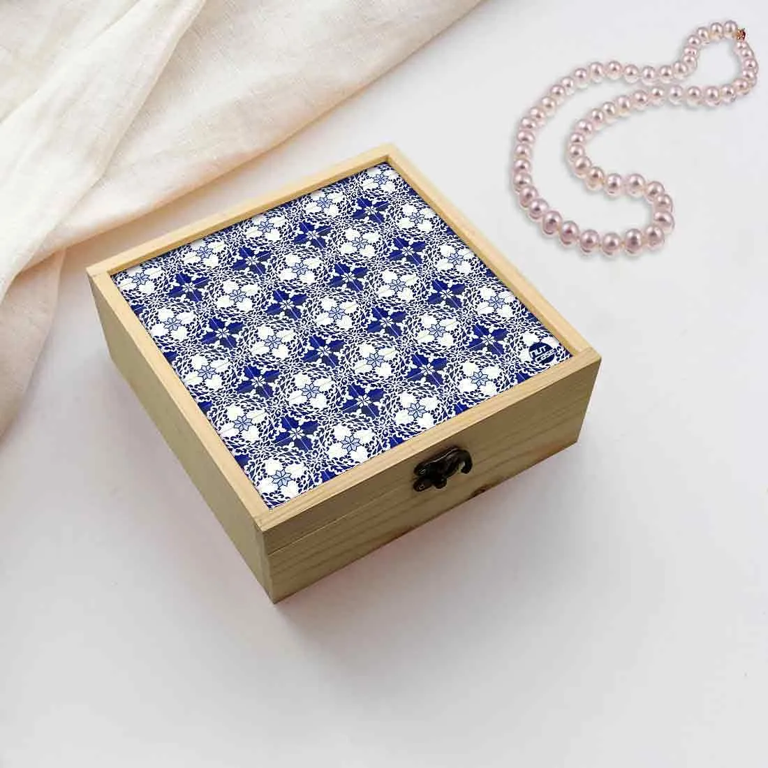 Jewellery Box Wooden Jewelry Organizer -  Floral Design Spanish Tiles