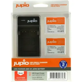 Jupio 2x Batteries 1100mAh & USB Single Charger Kit For Canon NB-6LH