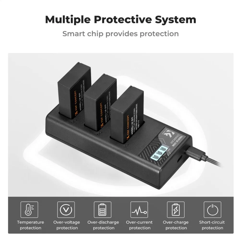 K&F Concept LP-E17 3pcs (3-Pack) 1250mAh Battery   Dual Bay LCD Display Charger Set Kit with USB Type-C / Micro USB Port for Canon EOS R10, EOS M6 Mark II, Rebel SL2, T6i, T6s, T7i, EOS 200D 750D 760D 77D, 800D 8000D KISS X8i DSLR Cameras