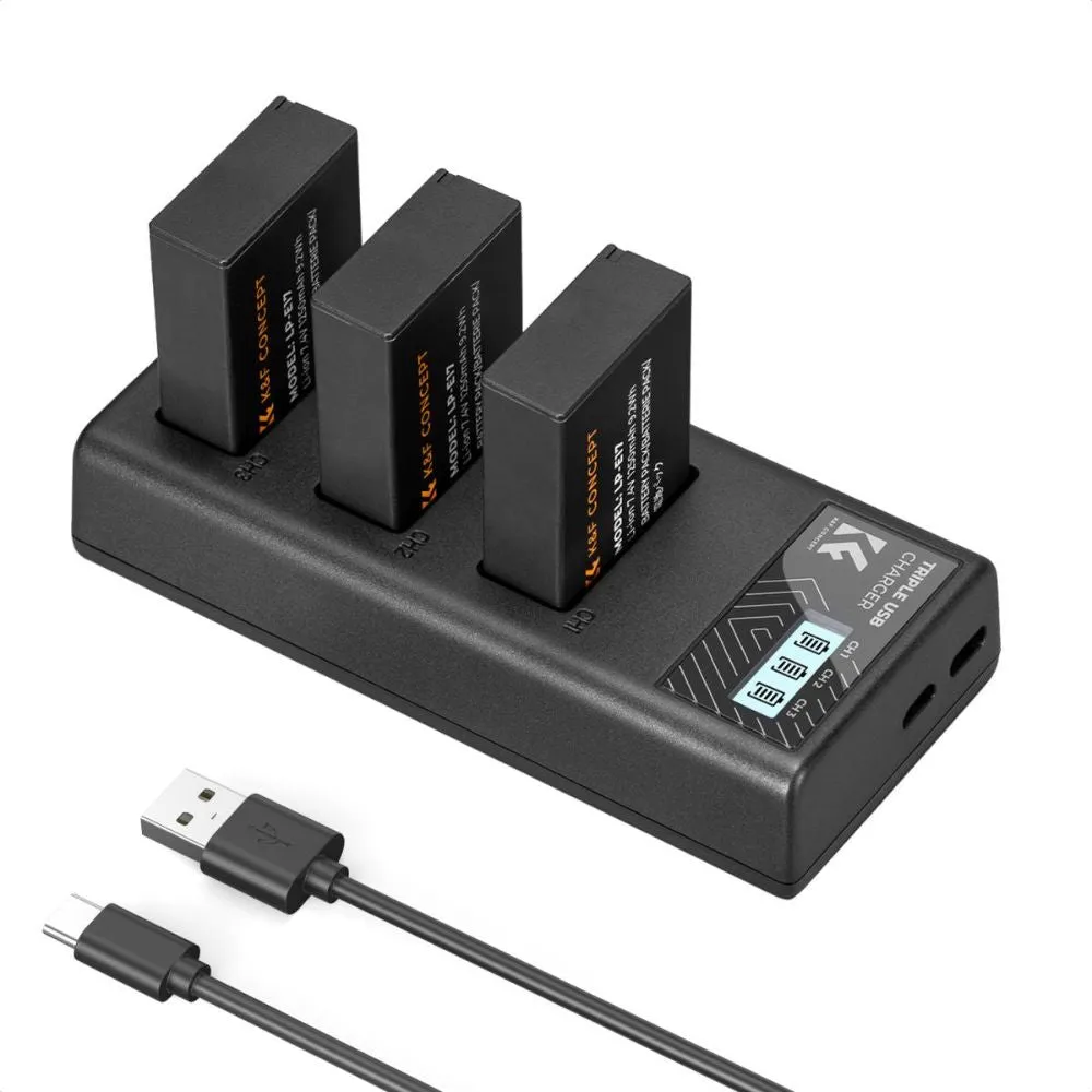 K&F Concept LP-E17 3pcs (3-Pack) 1250mAh Battery   Dual Bay LCD Display Charger Set Kit with USB Type-C / Micro USB Port for Canon EOS R10, EOS M6 Mark II, Rebel SL2, T6i, T6s, T7i, EOS 200D 750D 760D 77D, 800D 8000D KISS X8i DSLR Cameras