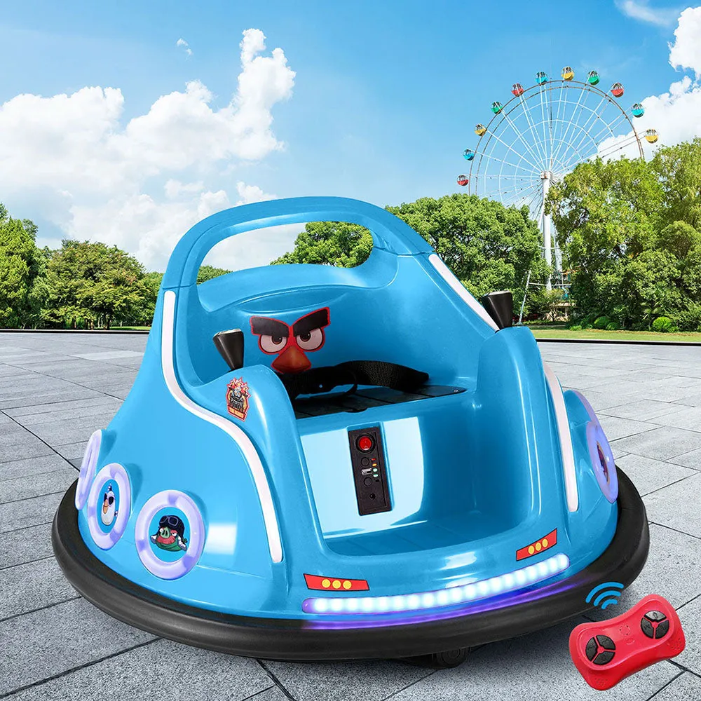 Kids Ride On Car Bumper Electric Toys Cars Light Remote Angry Birds Sticker - Blue