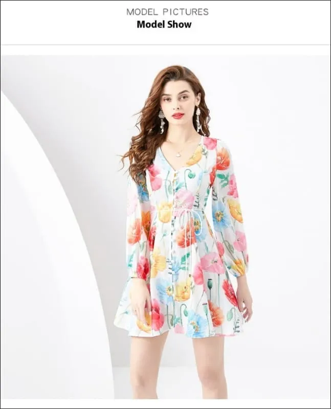 Ladies Floral Print Mini Swing v Neck Dress for Every Occasion