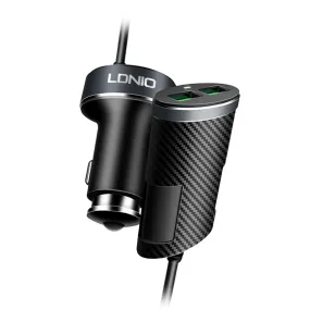 LDNIO 25.5W 4-in-1 Extended USB Fast Car Charger (1.2M)