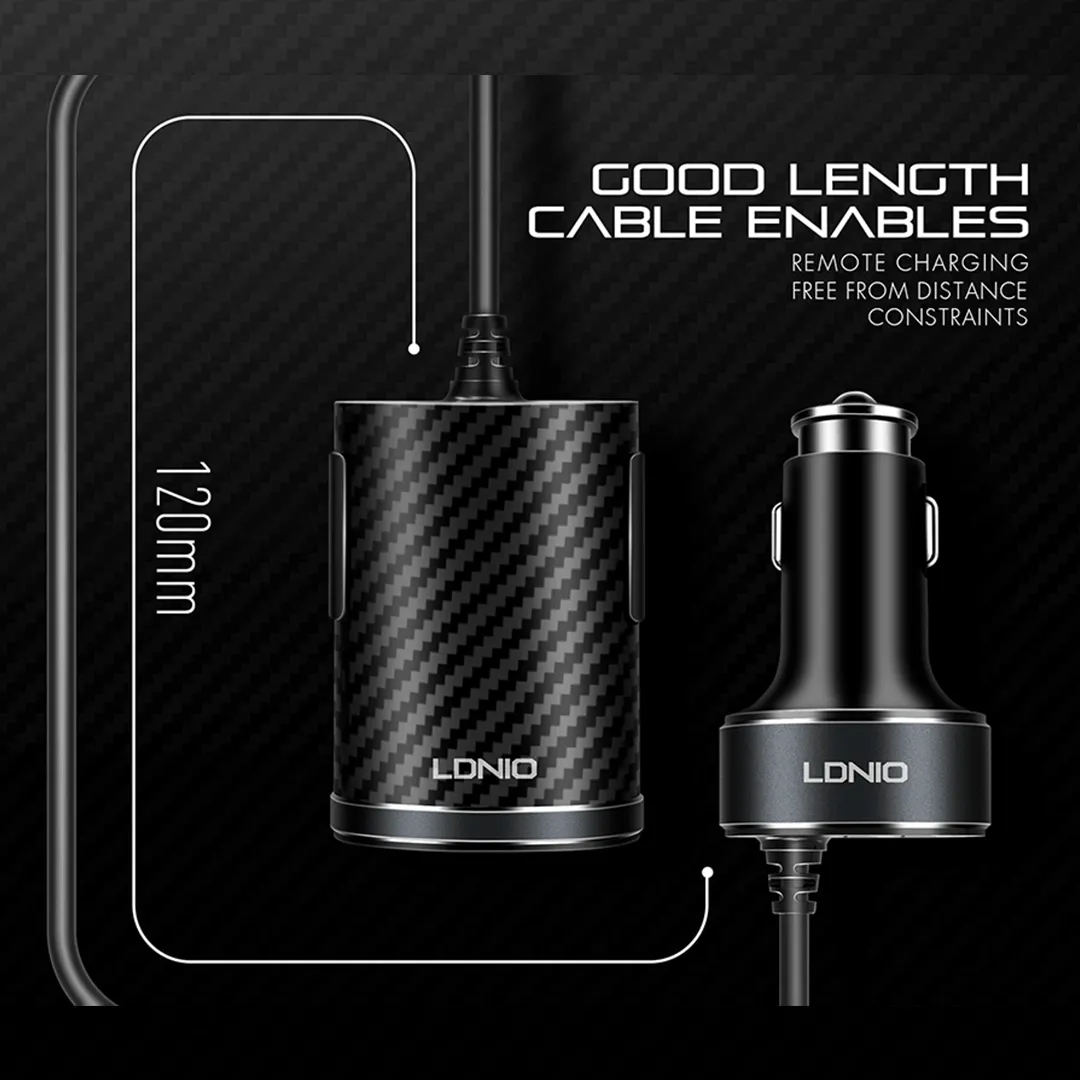 LDNIO 25.5W 4-in-1 Extended USB Fast Car Charger (1.2M)