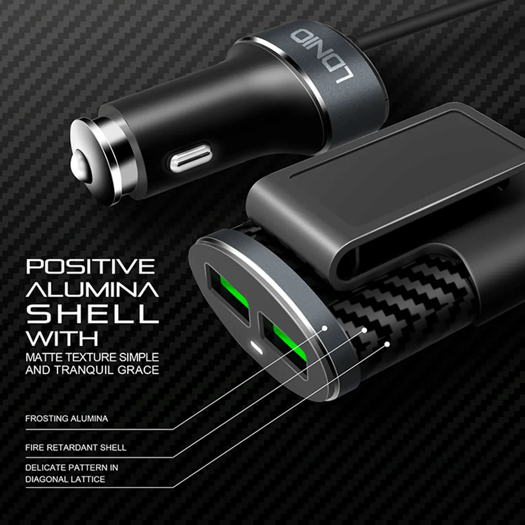 LDNIO 25.5W 4-in-1 Extended USB Fast Car Charger (1.2M)