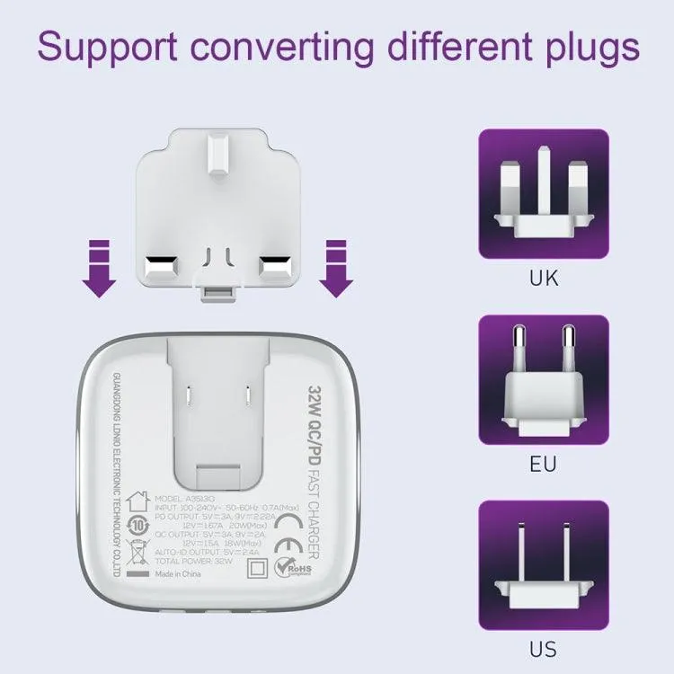 LDNIO 32W Quick Charge 3.0 USB Phone Charger with 3 Ports