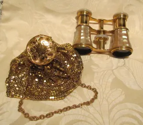 LeMaire Fi Mother Of Pearl Opera Glasses 1890s Paris Theater Glasses 1920s Gold Mesh Gate Top Purse