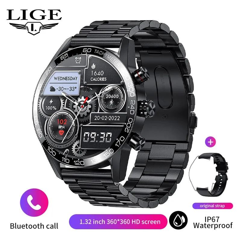 Lige 360 AMOLED HD Screen Watch For Men Smart Watch Bluetooth Calling Smartwatch 2022 Fashion Business Clock New Smartband Man