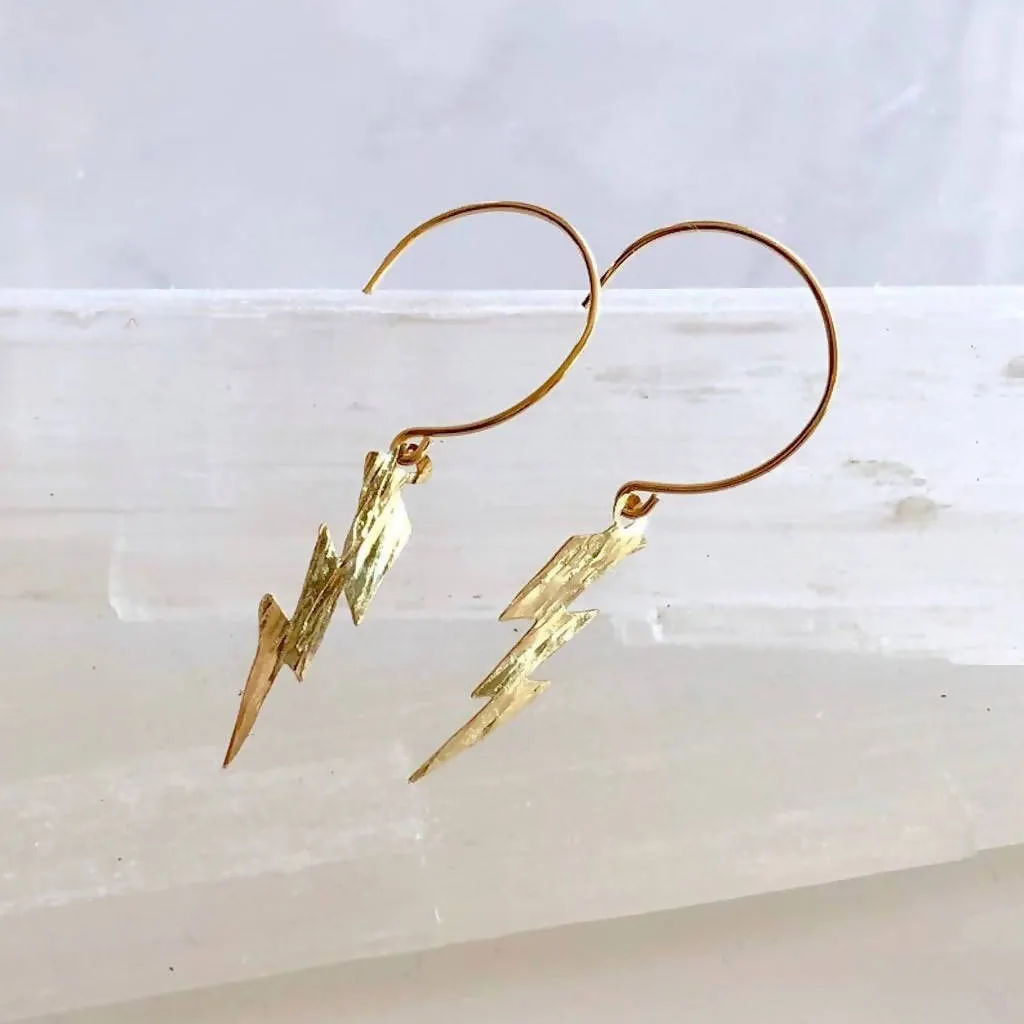 Lightning Bolt Dangle Earrings - Gold