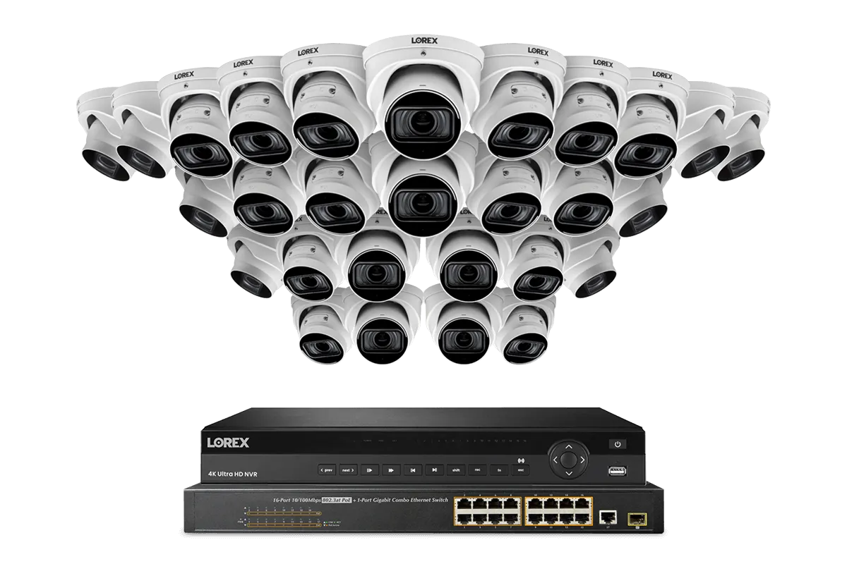 Lorex Elite Series NVR with N4 (Nocturnal Series) IP Dome Cameras - 4K 32-Channel 8TB Wired System