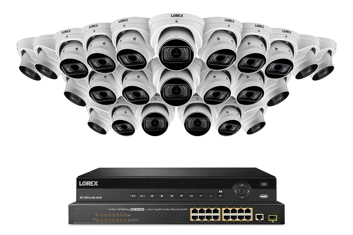 Lorex Elite Series NVR with N4 (Nocturnal Series) IP Dome Cameras - 4K 32-Channel 8TB Wired System