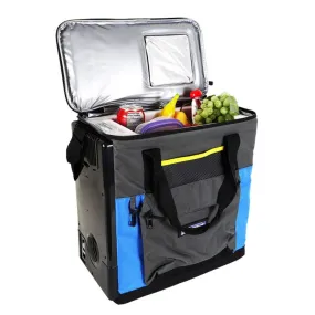 Michelin 12V Electric Cooler/Warmer, 14L (15qt) Thermoelectric Lunch Box, Adjustable Strap, 12 Volt DC Connection, Plug In Iceless Portable Car Fridge, Picnic Work Travel Vehicle Truck RV, Blue/Black