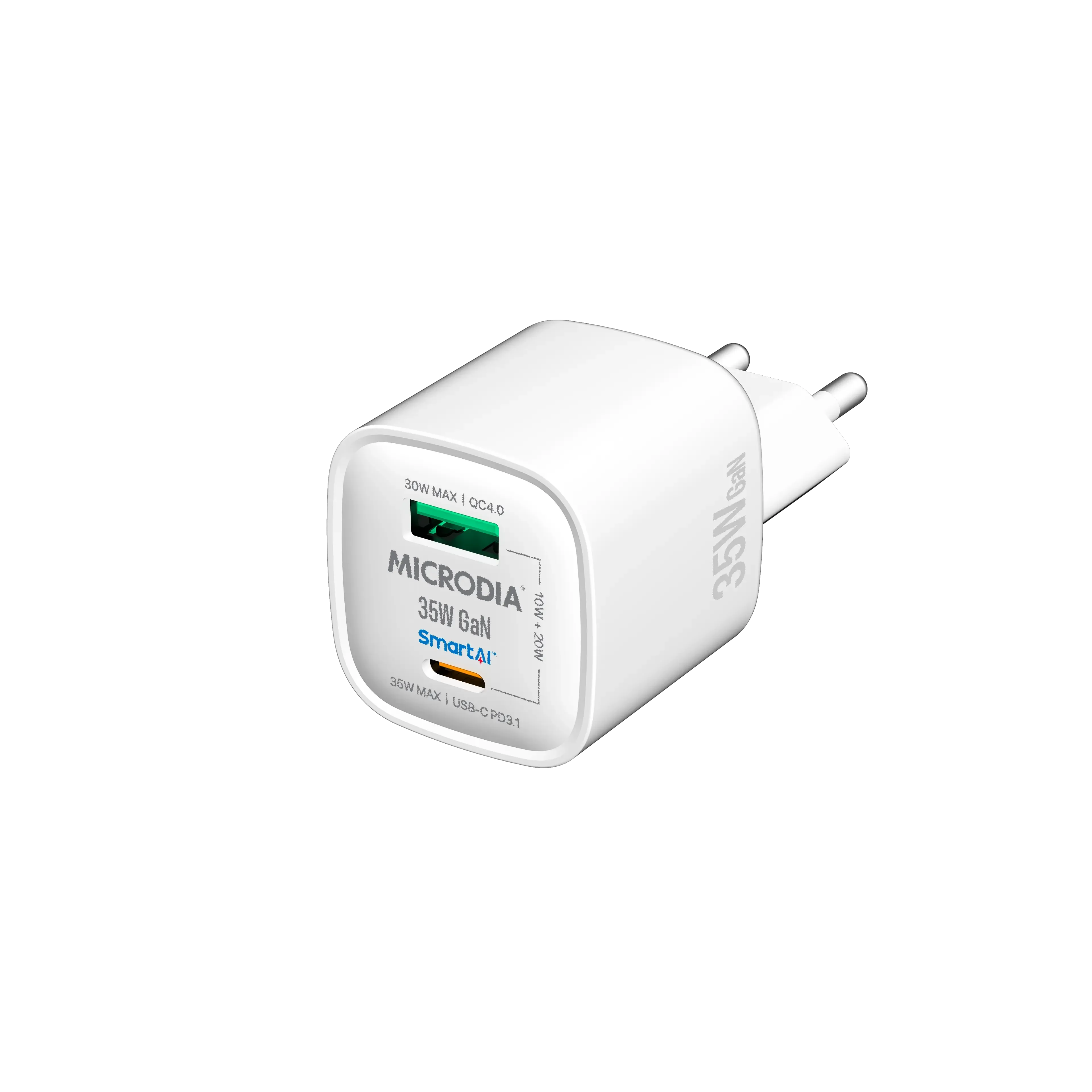 MICRODIA SMARTCube™ Nano 35W, GaN Wall Charger, USB-C PD3.1   USB-A QC4.0