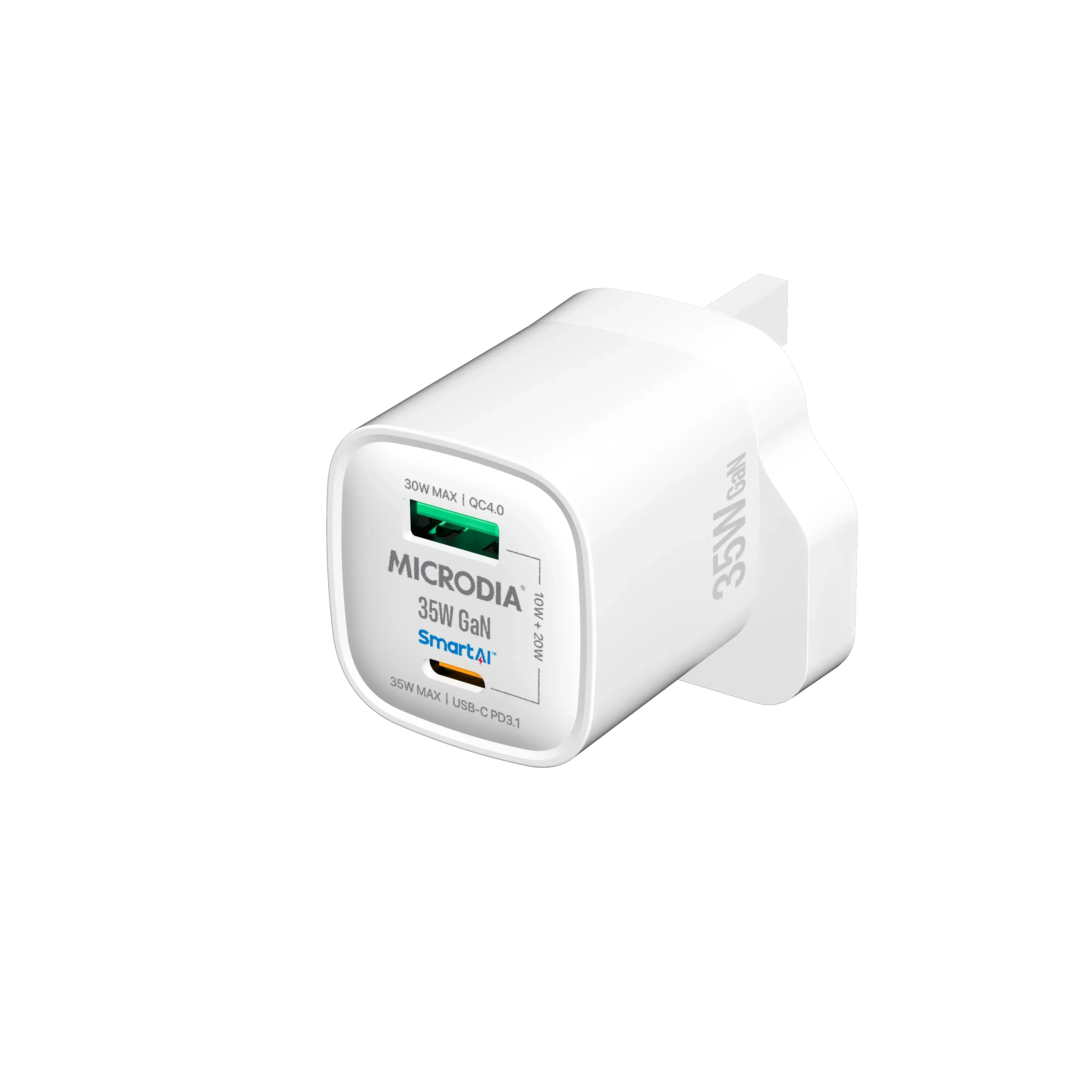 MICRODIA SMARTCube™ Nano 35W, GaN Wall Charger, USB-C PD3.1   USB-A QC4.0