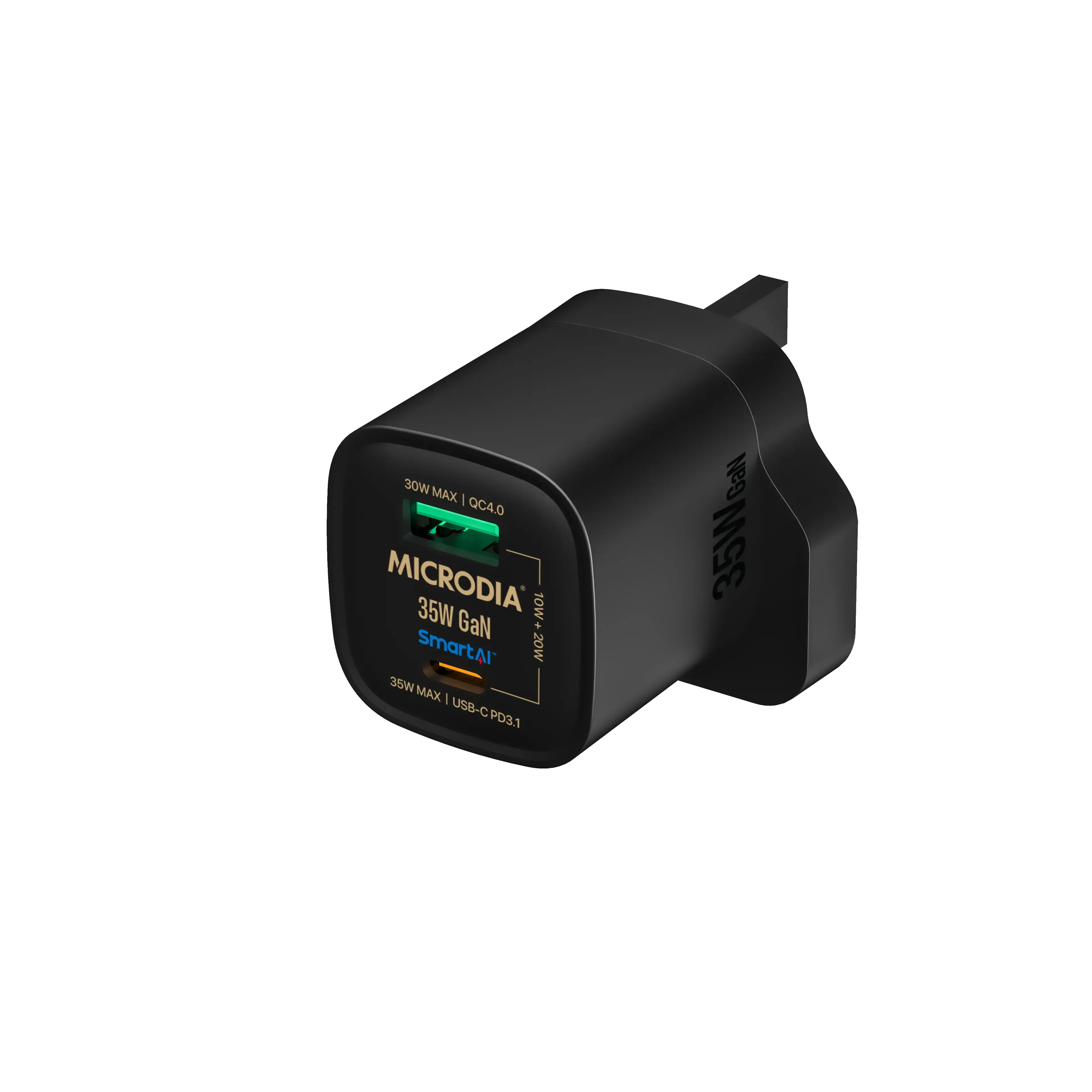 MICRODIA SMARTCube™ Nano 35W, GaN Wall Charger, USB-C PD3.1   USB-A QC4.0