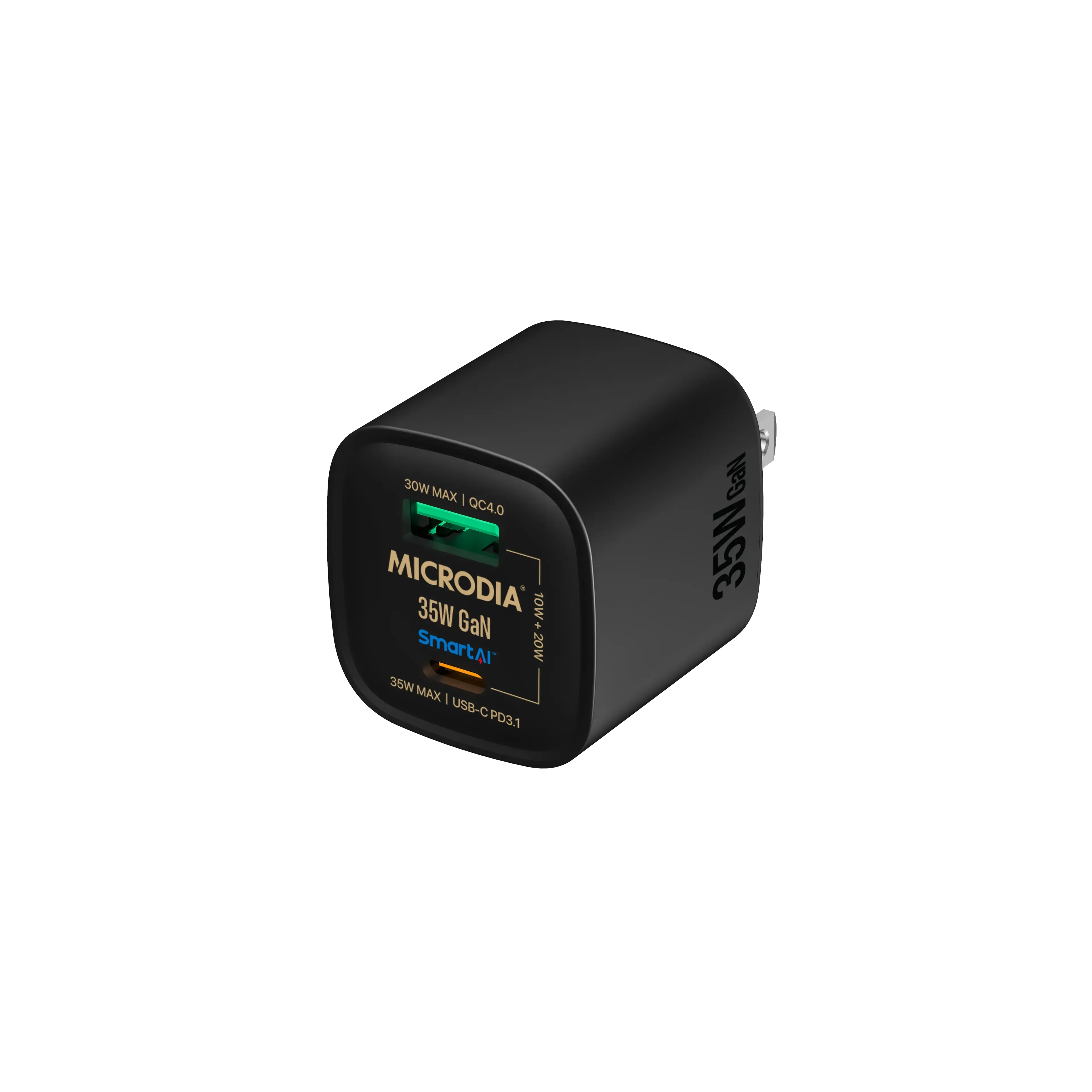 MICRODIA SMARTCube™ Nano 35W, GaN Wall Charger, USB-C PD3.1   USB-A QC4.0