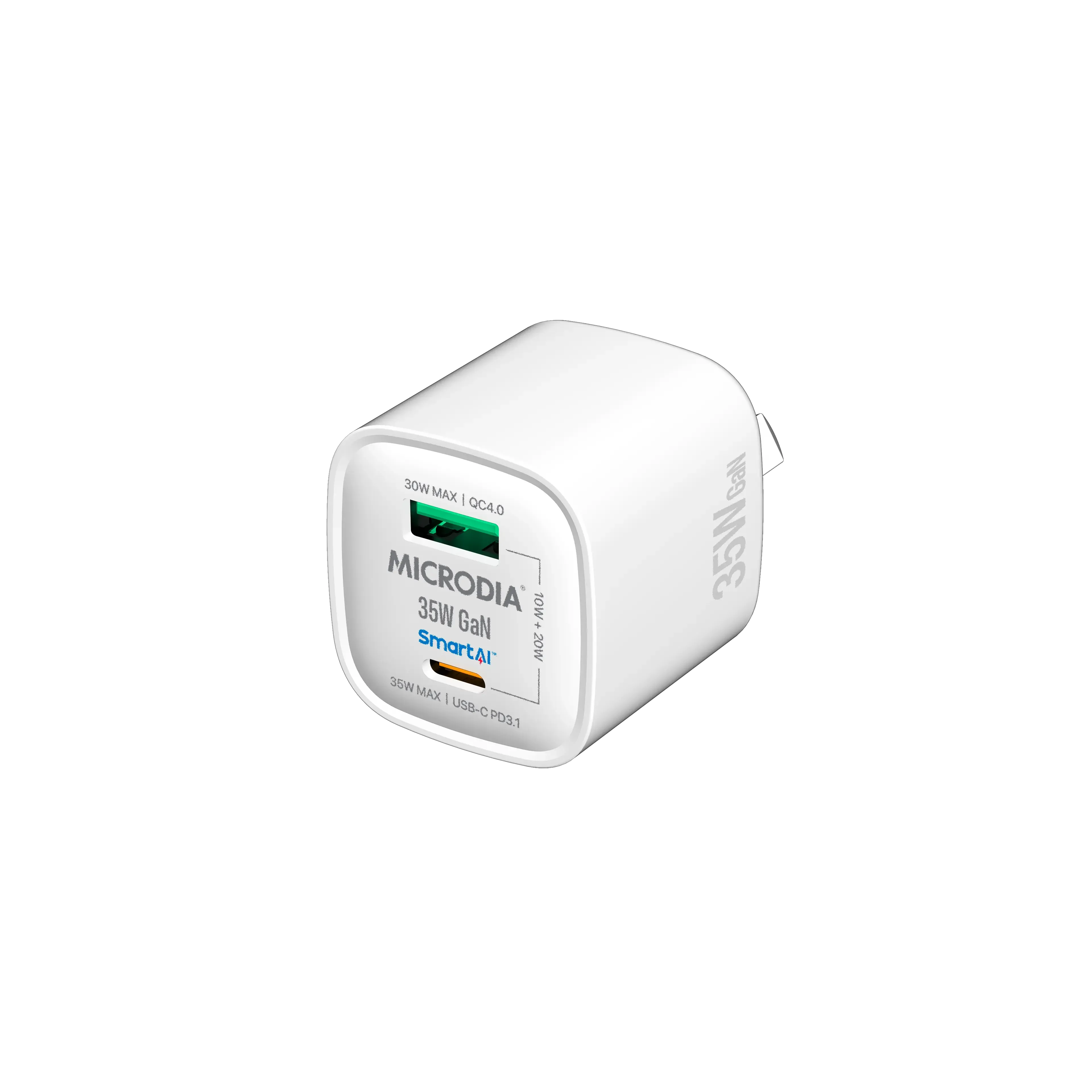 MICRODIA SMARTCube™ Nano 35W, GaN Wall Charger, USB-C PD3.1   USB-A QC4.0