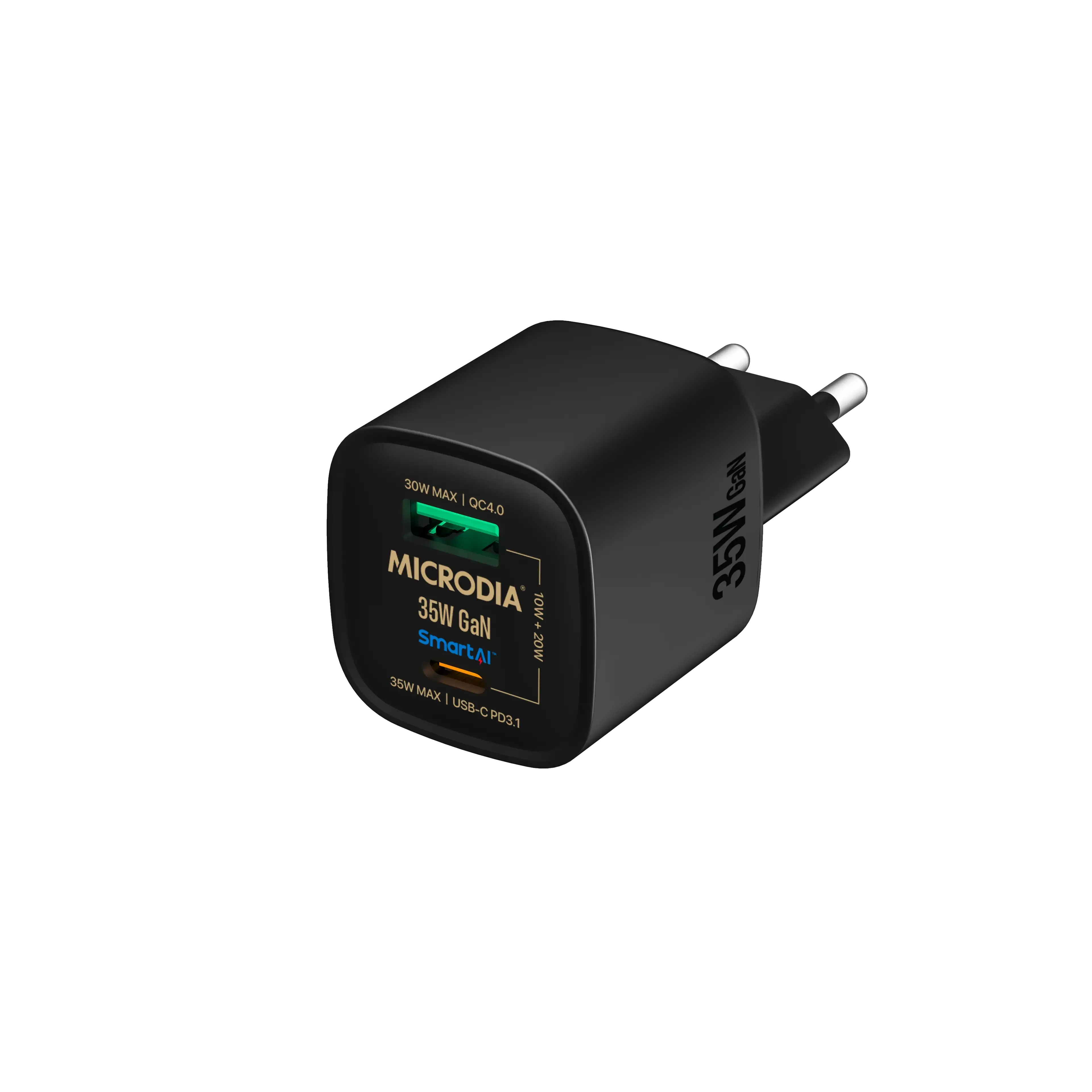 MICRODIA SMARTCube™ Nano 35W, GaN Wall Charger, USB-C PD3.1   USB-A QC4.0