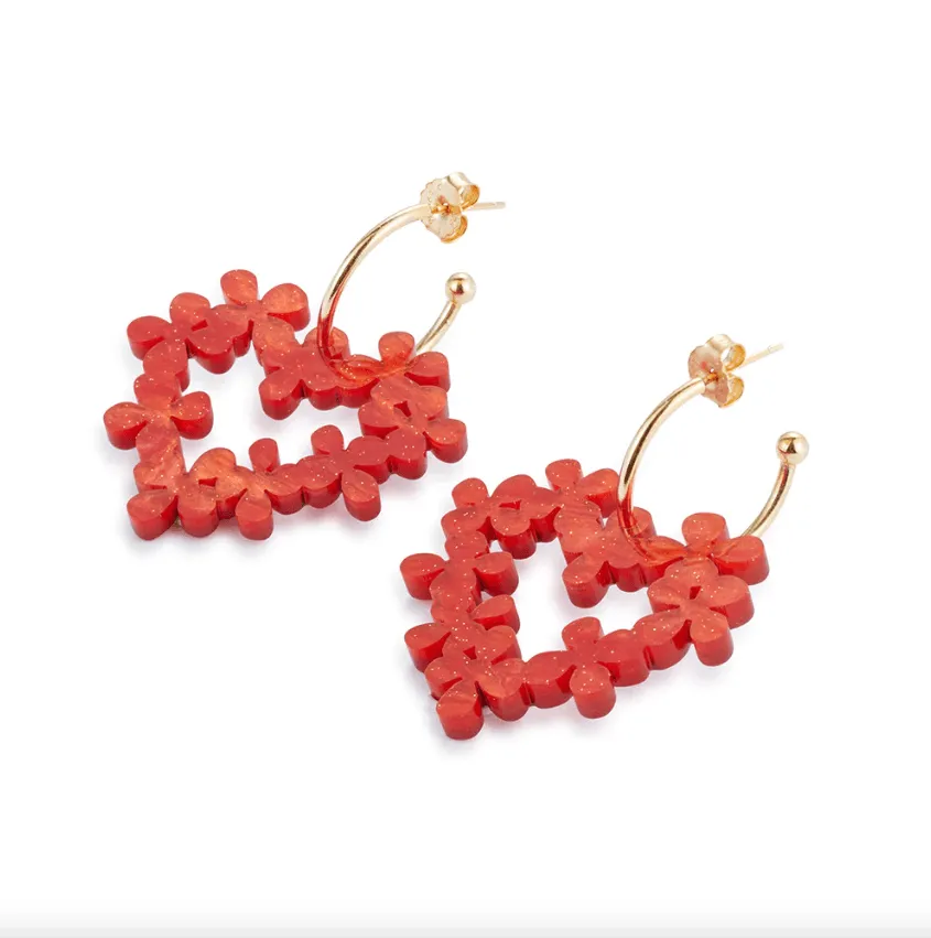 Mini Hearts In Flowers Earrings Red