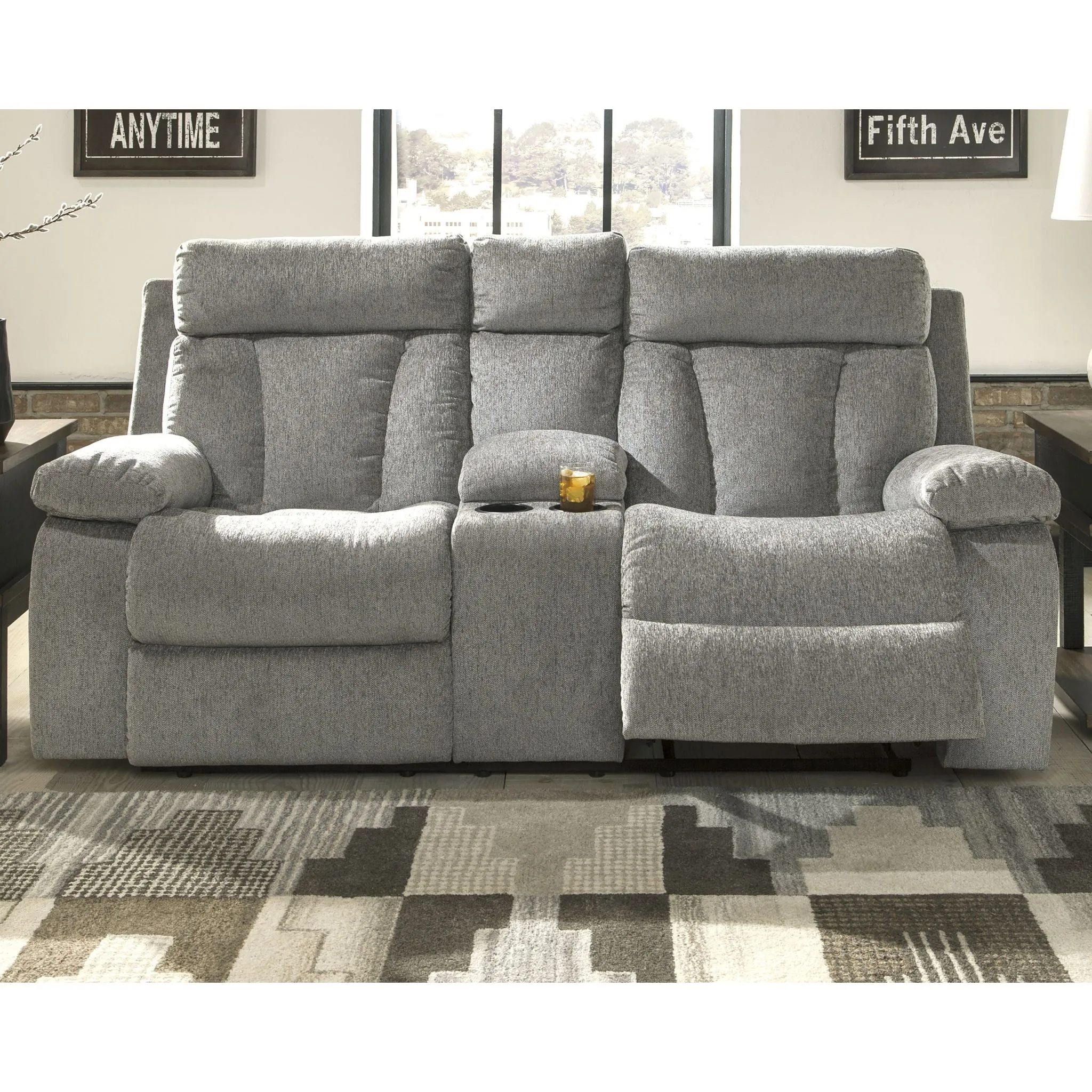 Mitchiner Reclining Loveseat with Console - Fog