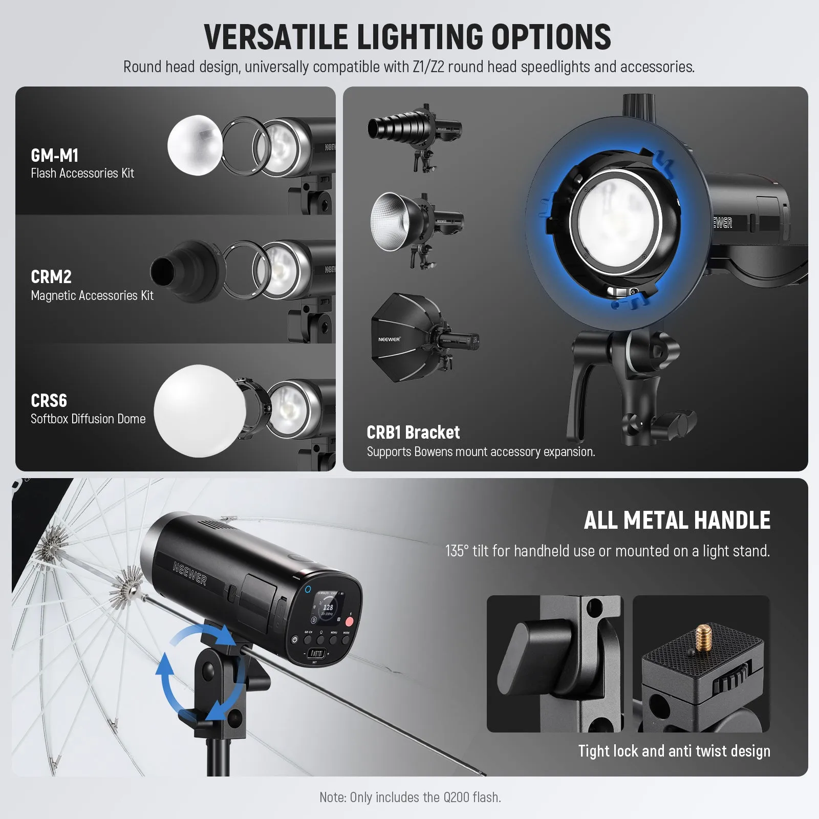 NEEWER Q200 200Ws 2.4G Outdoor Strobe Flash with App Control