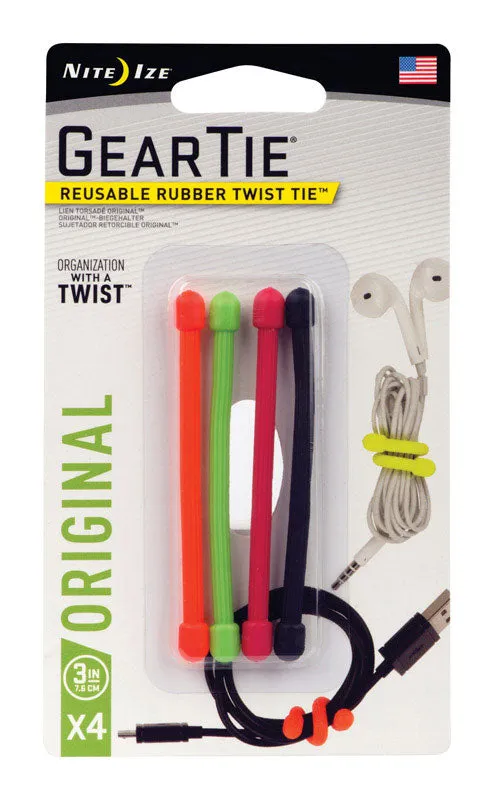 Nite Ize Gear Tie 3 in. L Assorted Twist Ties 4 pk