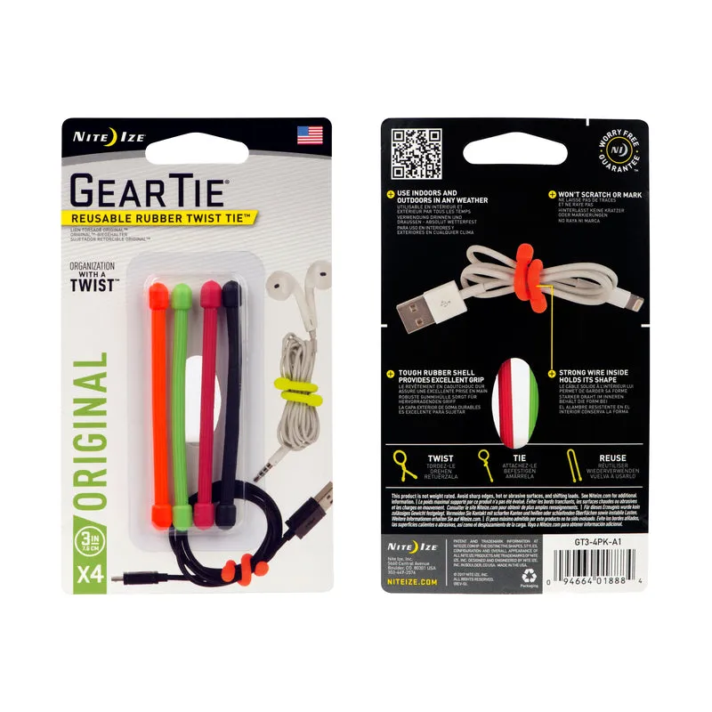 Nite Ize Gear Tie 3 in. L Assorted Twist Ties 4 pk