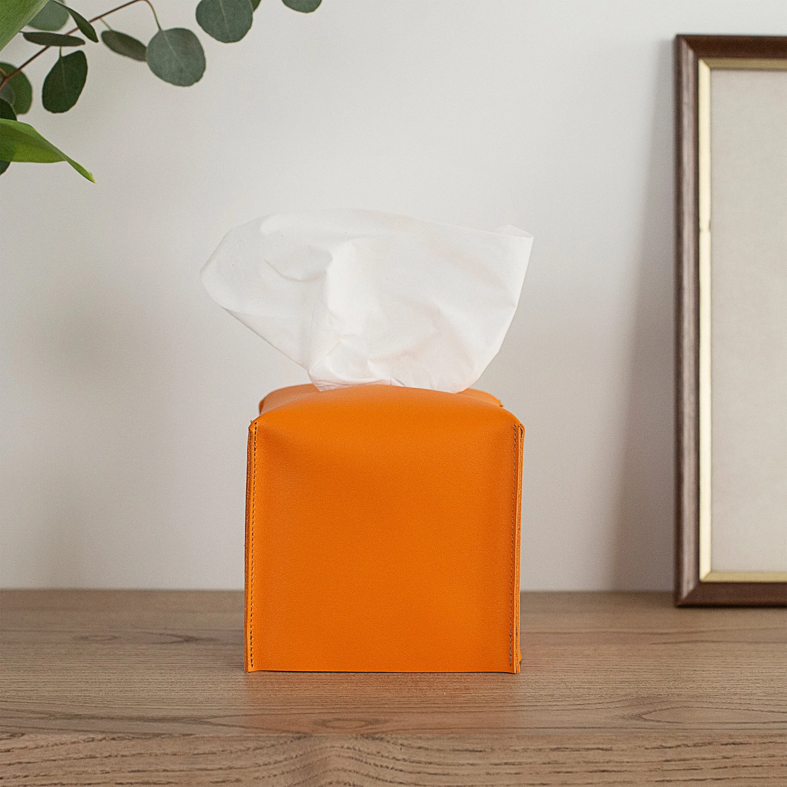 Orange Leather Square Tissue Box Cover, Nursery Decor