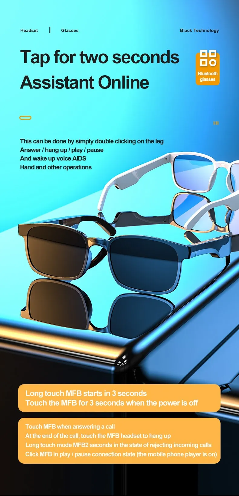 Orsolya Bluetooth Audio Smart Glasses Open-Ear Wireless Music Sunglasses