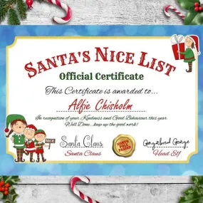 Personalised A4 Santa Nice List Certificate