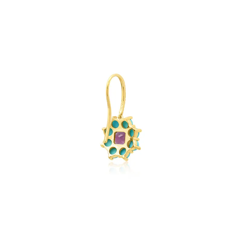 Petite Statement Turquoise Flower Drop Earrings with Amethyst Center