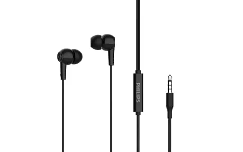 Philips Audio TAE1107BK Wired in-Ear Earphones with Built in Mic, Ergonomic Comfort-Fit | 10mm Drivers, 1.2m Durable Cable, Dynamic bass and Clear Sound (Black)