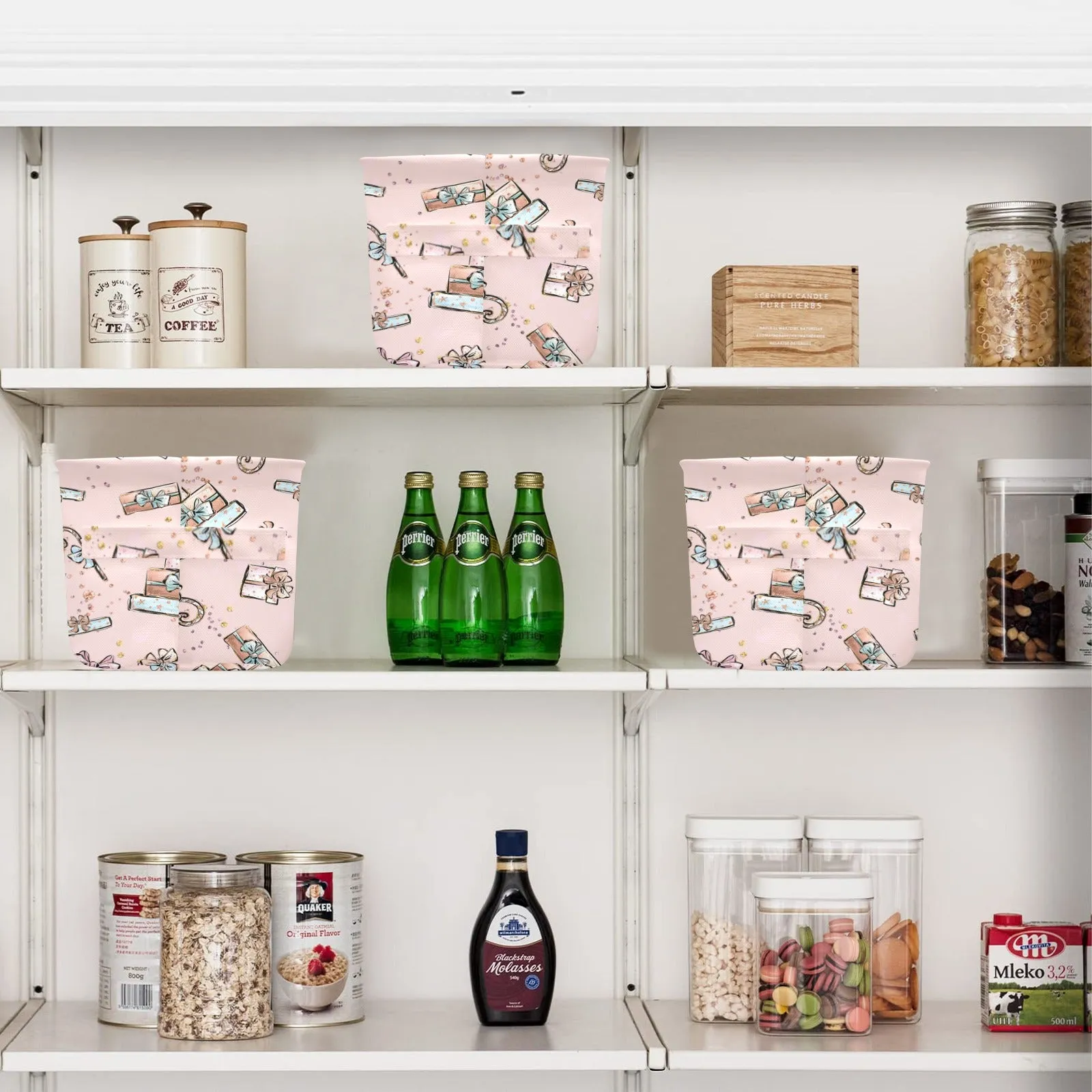 Pink Christmas Presents Fabric Storage Basket