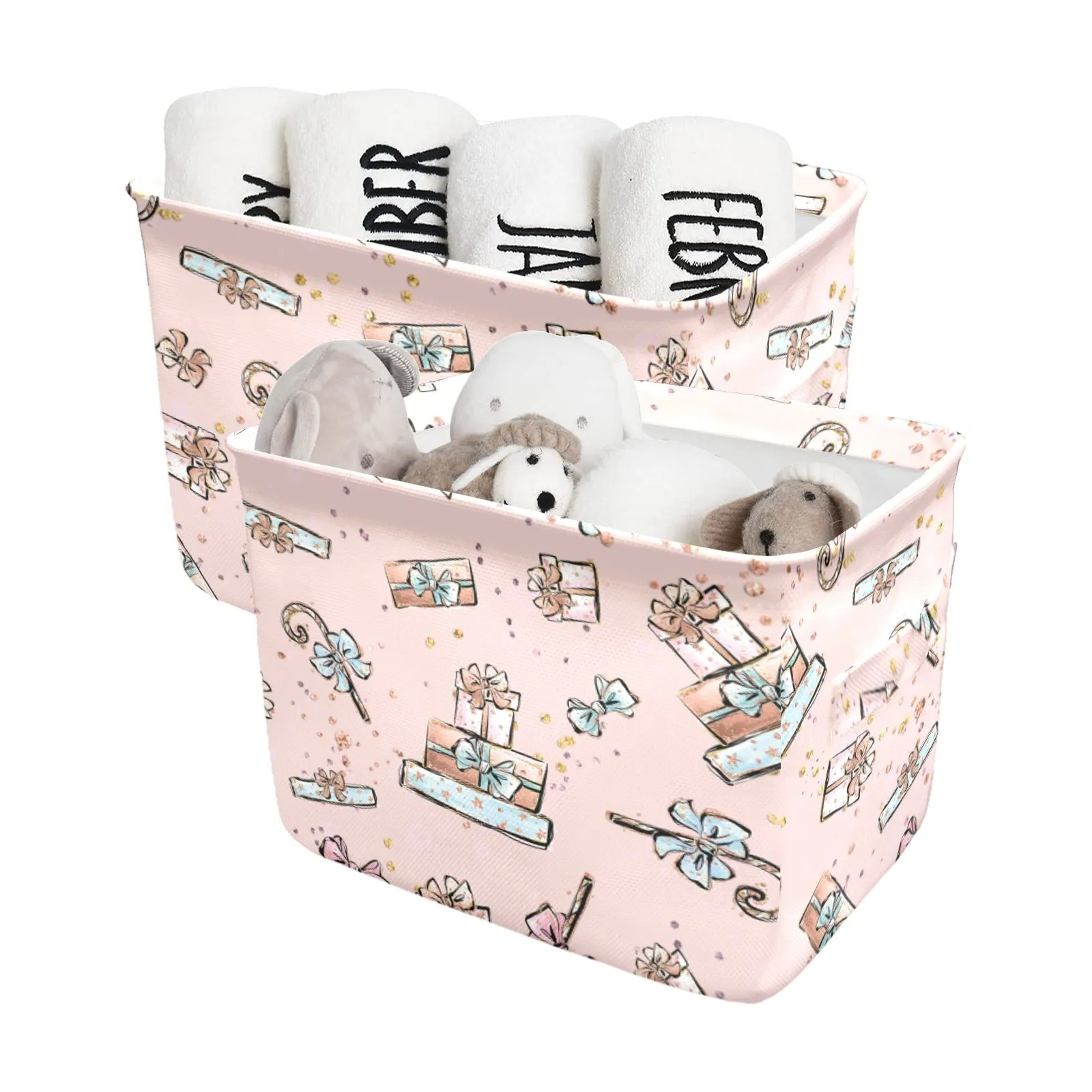 Pink Christmas Presents Fabric Storage Basket