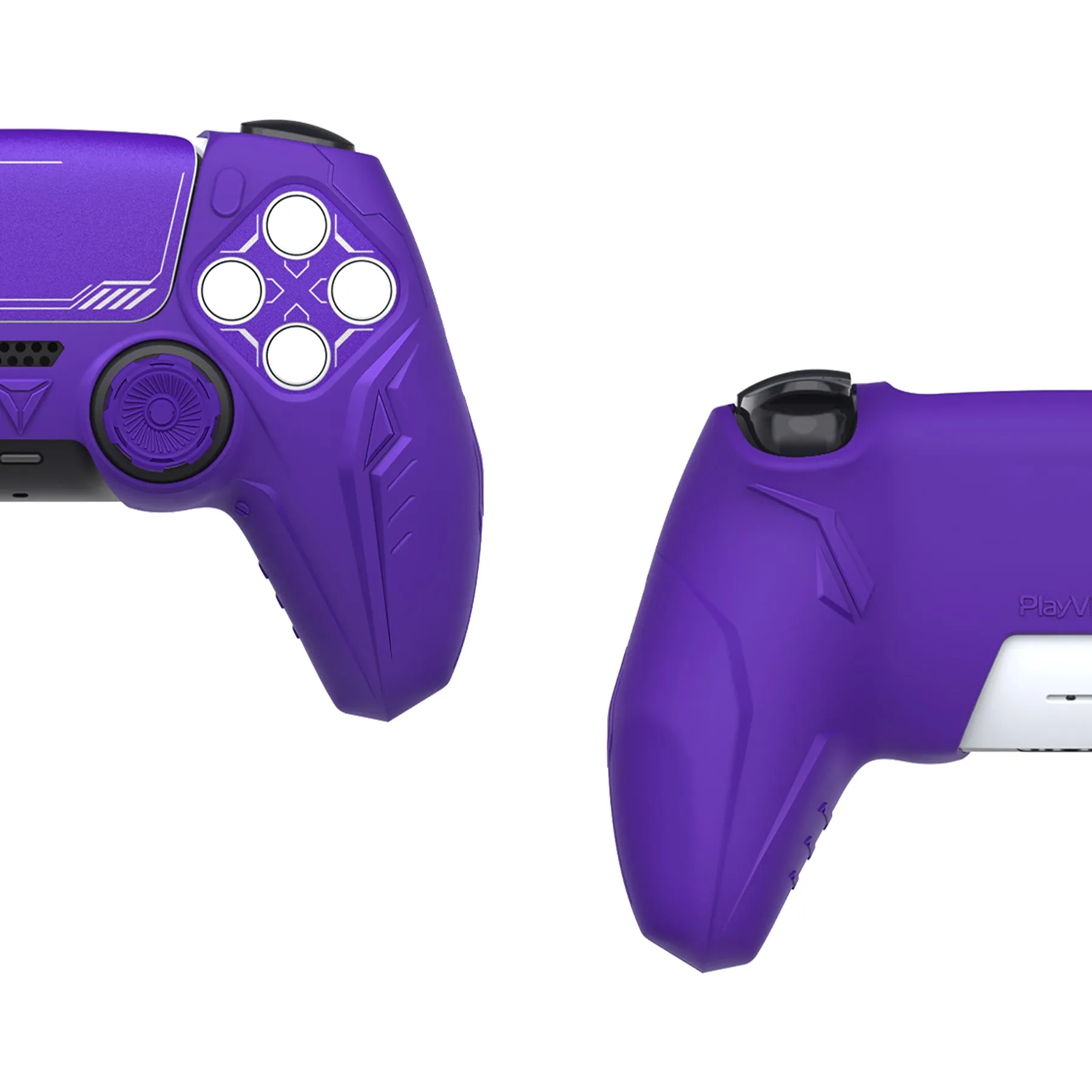 PlayVital 2 Set Futuristic CyberMech Design Silicone Case with Thumb Grips for PS5 Wireless Controller, Compatible with PS5 Official Charging Dock - Purple - CHXPFP010