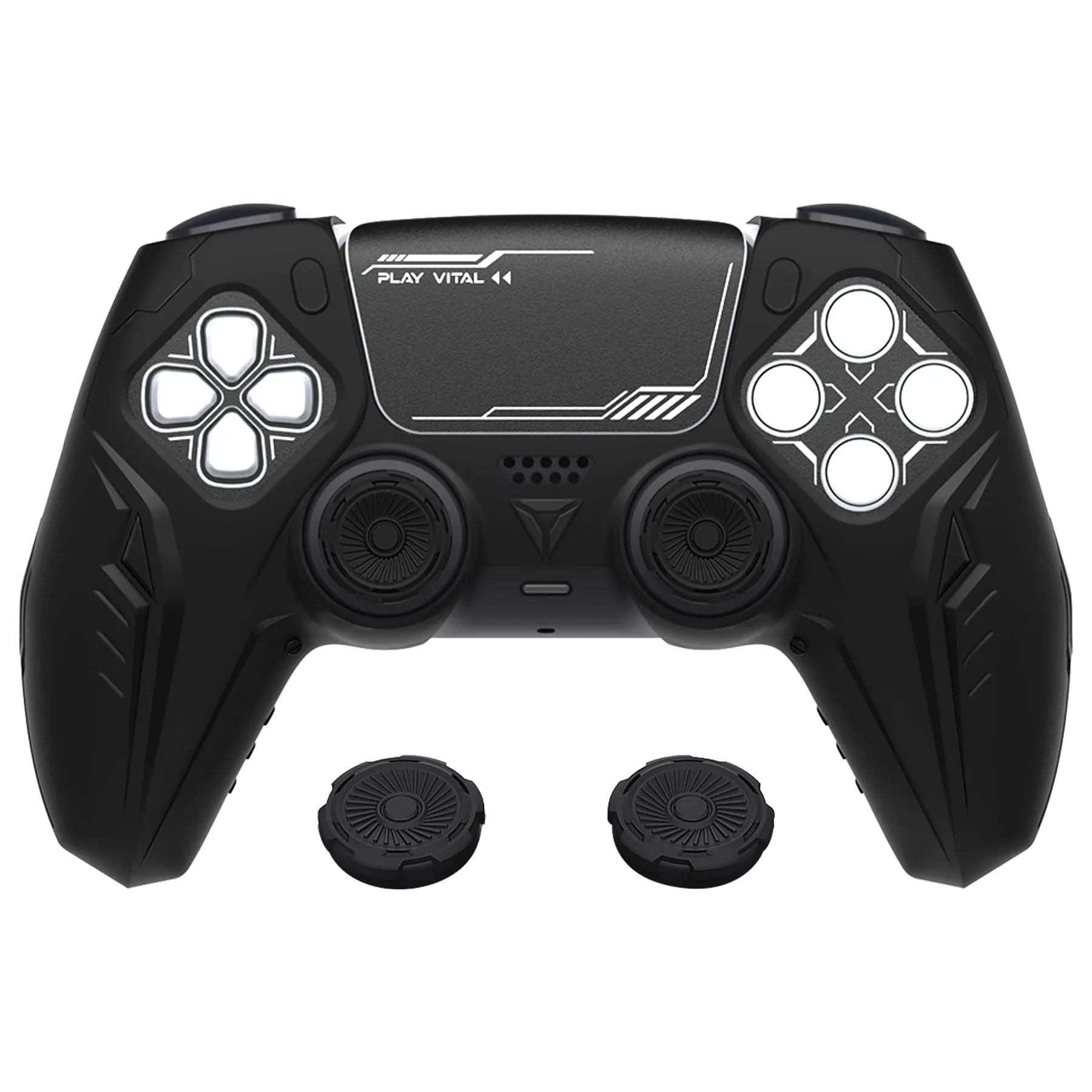 PlayVital Futuristic CyberMech Design Silicone Grip Skin with Thumb Grips for PS5 Wireless Controller, Compatible with PS5 Official Charging Dock - Black - CHXPFP001