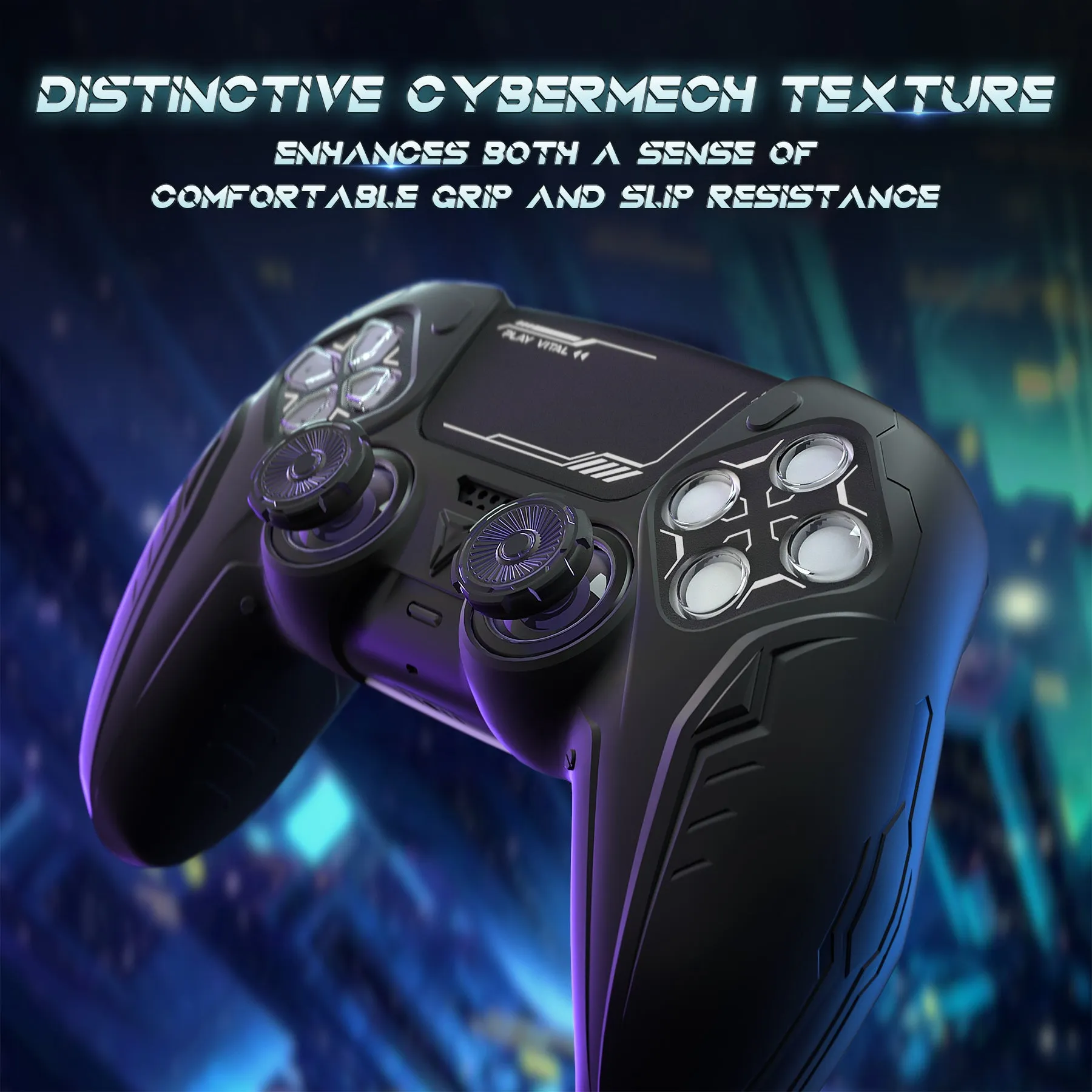 PlayVital Futuristic CyberMech Design Silicone Grip Skin with Thumb Grips for PS5 Wireless Controller, Compatible with PS5 Official Charging Dock - Black - CHXPFP001