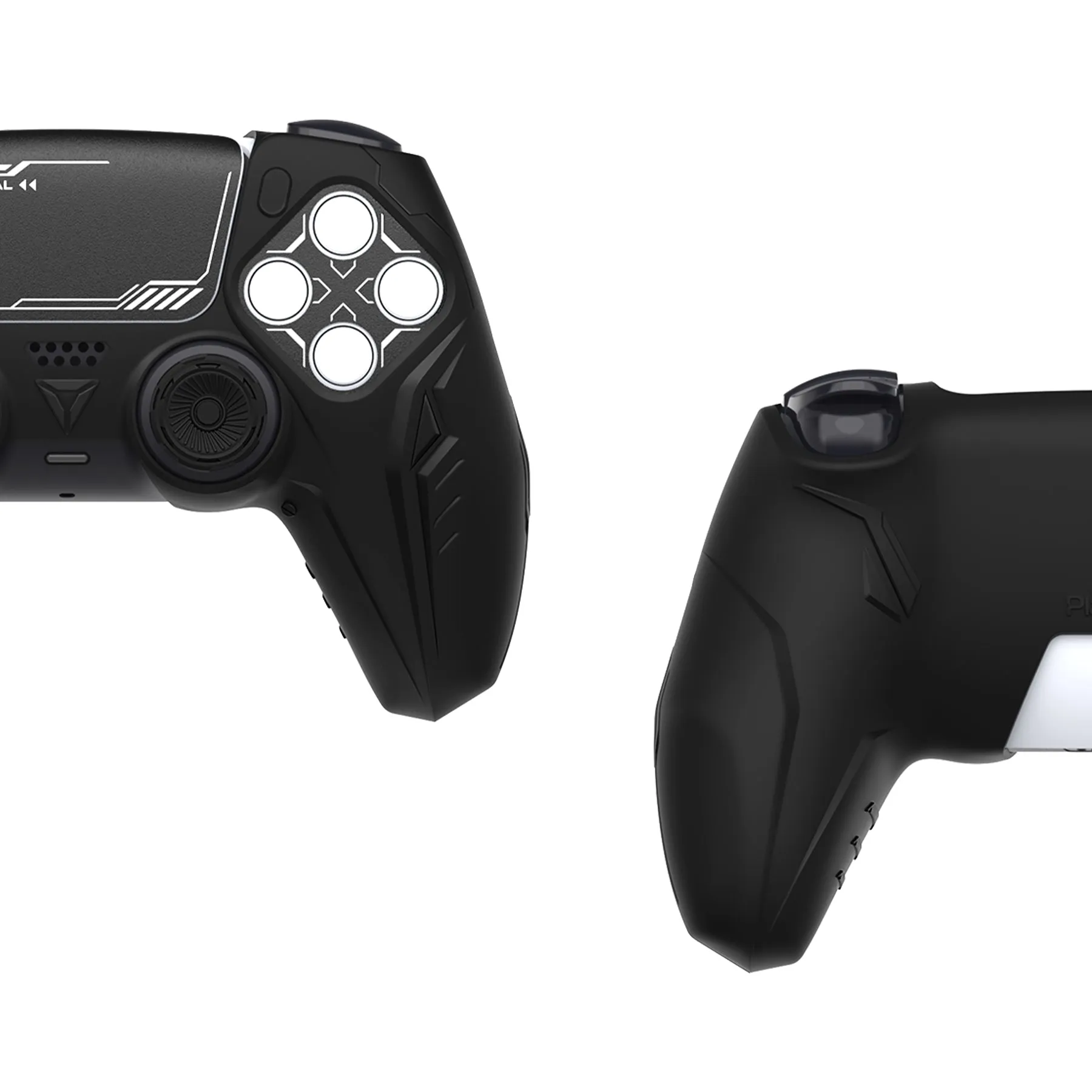 PlayVital Futuristic CyberMech Design Silicone Grip Skin with Thumb Grips for PS5 Wireless Controller, Compatible with PS5 Official Charging Dock - Black - CHXPFP001