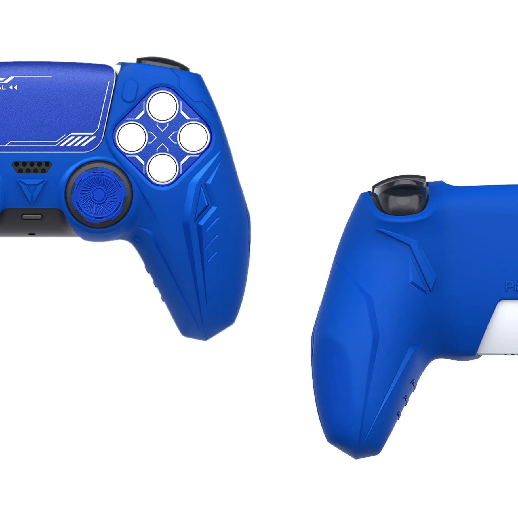 PlayVital Futuristic CyberMech Design Silicone Grip Skin with Thumb Grips for PS5 Wireless Controller, Compatible with PS5 Official Charging Dock - Blue - CHXPFP003