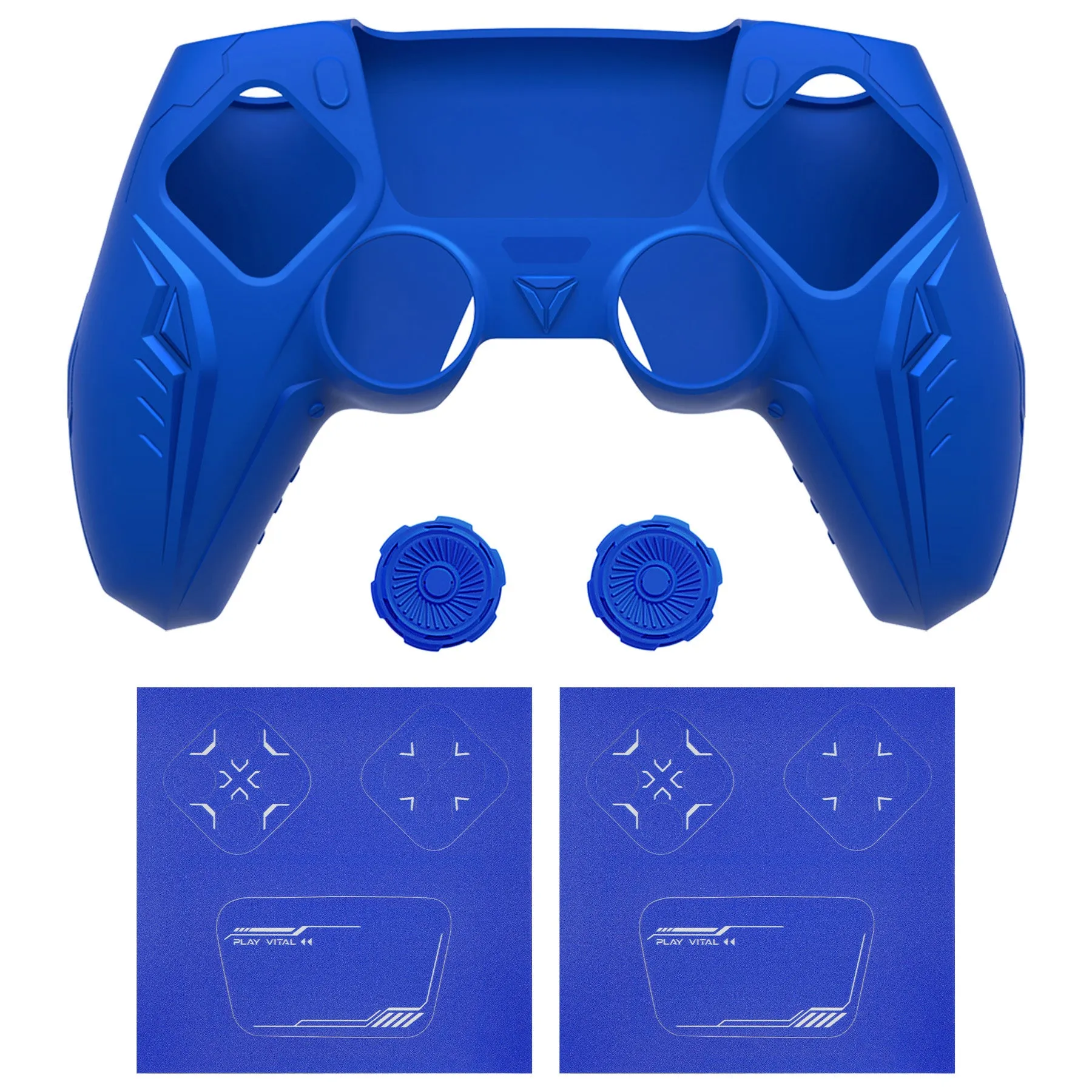 PlayVital Futuristic CyberMech Design Silicone Grip Skin with Thumb Grips for PS5 Wireless Controller, Compatible with PS5 Official Charging Dock - Blue - CHXPFP003