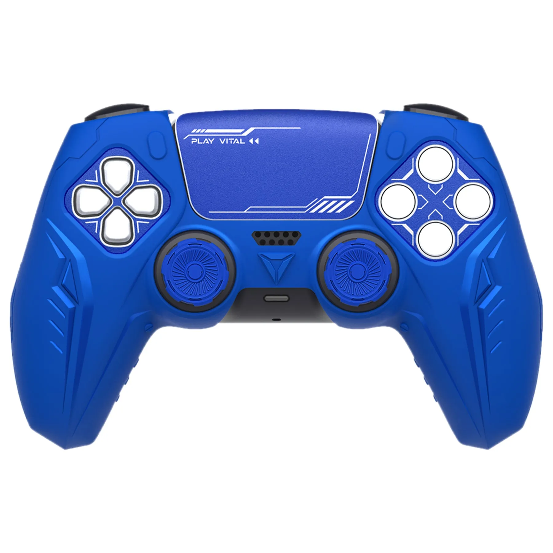 PlayVital Futuristic CyberMech Design Silicone Grip Skin with Thumb Grips for PS5 Wireless Controller, Compatible with PS5 Official Charging Dock - Blue - CHXPFP003