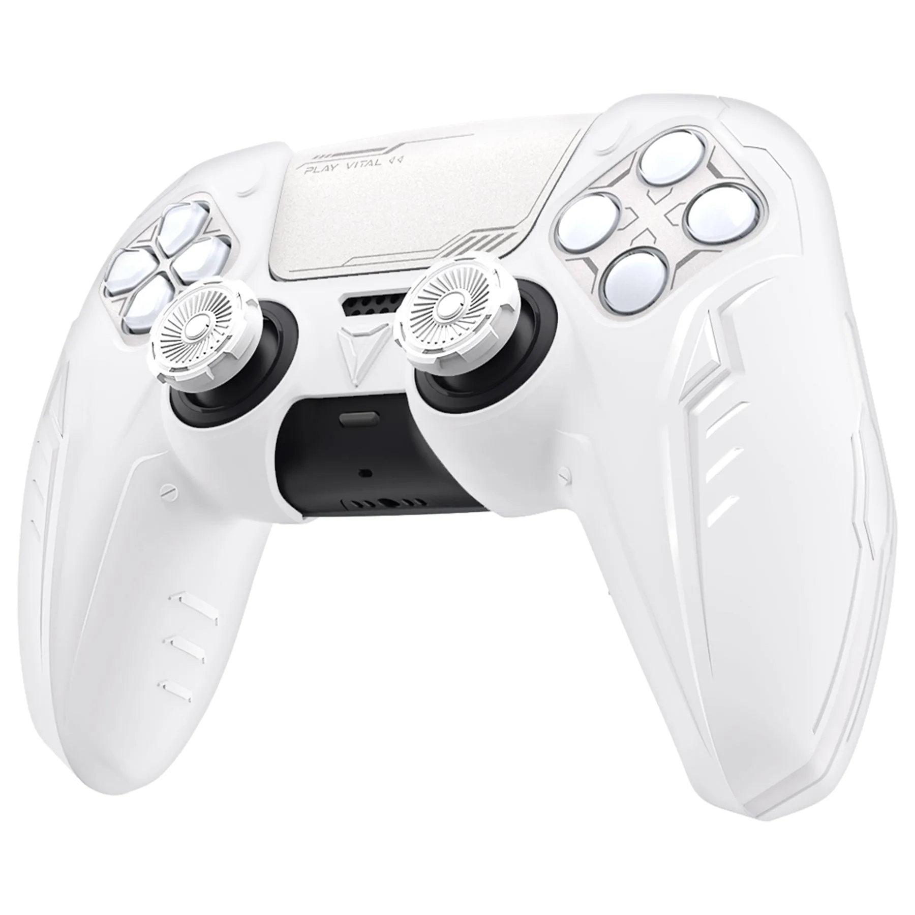 PlayVital Futuristic CyberMech Design Silicone Grip Skin with Thumb Grips for PS5 Wireless Controller, Compatible with PS5 Official Charging Dock - White - CHXPFP002