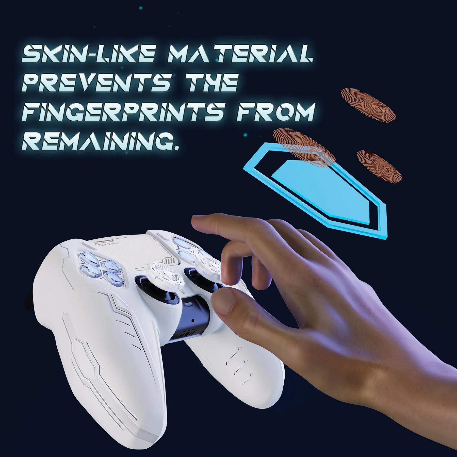 PlayVital Futuristic CyberMech Design Silicone Grip Skin with Thumb Grips for PS5 Wireless Controller, Compatible with PS5 Official Charging Dock - White - CHXPFP002