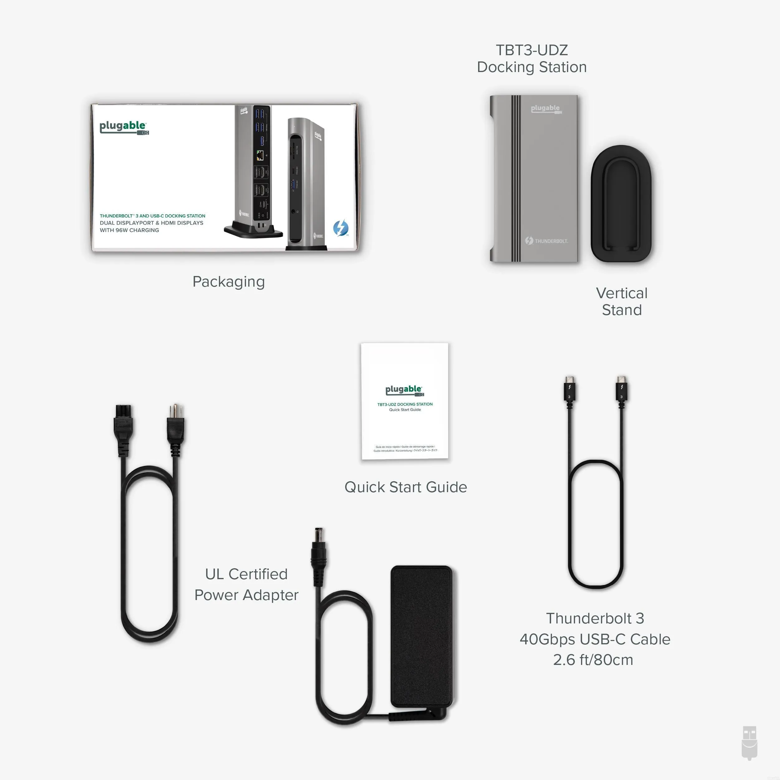 Plugable Thunderbolt™ and USB-C Dual Monitor Docking Station, 96W Laptop Charging