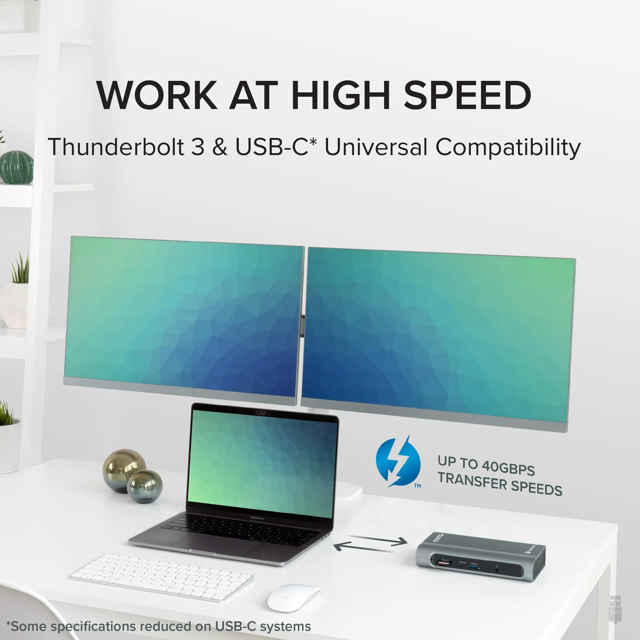 Plugable Thunderbolt™ and USB-C Dual Monitor Docking Station, 96W Laptop Charging